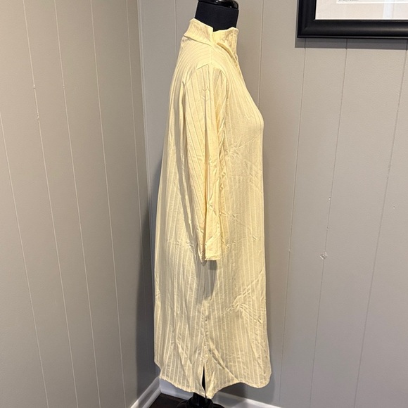 E Eileen Fisher Women’s Medium Yellow Long Cropped Sleeve Boat Neck MIDI Dress - Picture 3 of 5